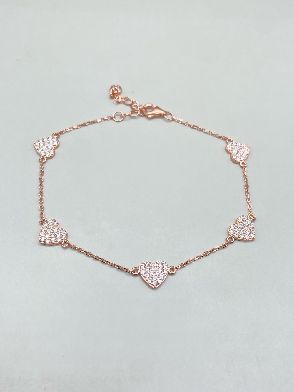 Rose Gold Plated Sterling Silver Cubic Zirconia Pave Heart Bracelet - Picture 2 of 6